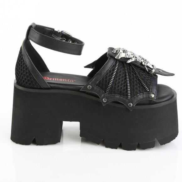 Whimsigoth 90s Goth Bat Wing Skelton Platform Sandals - Picture 2 of 5